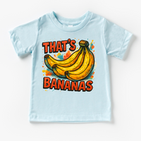 Funny That's Bananas design on a blue garment.