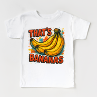 Funny That's Bananas design on a white garment.