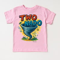 Two Nado Tornado Birthday design on a pink garment.