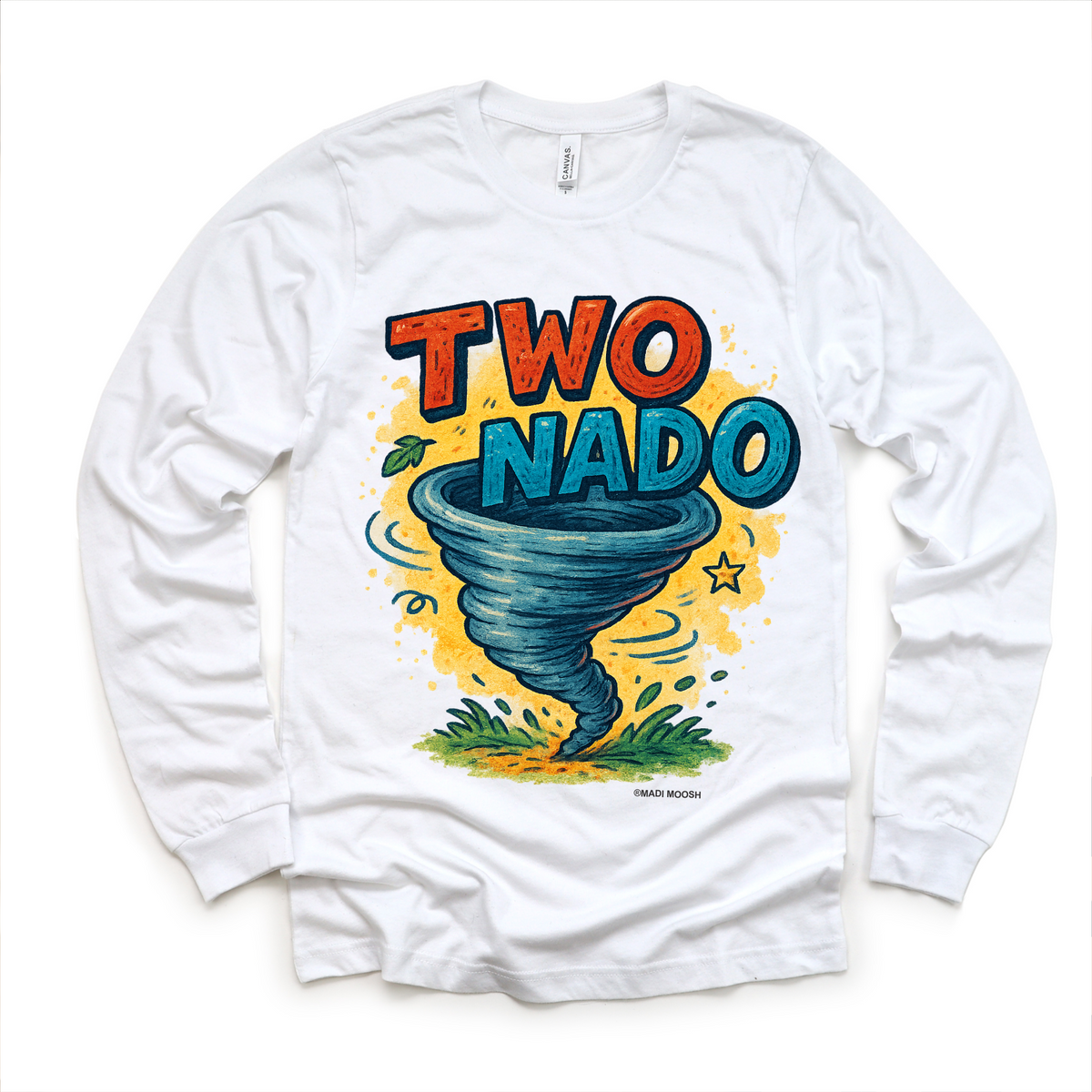 Two Nado Tornado Birthday design on a long sleeve shirt.