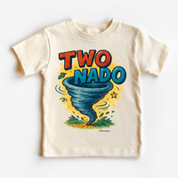 Two Nado Tornado Birthday design on a natural garment.