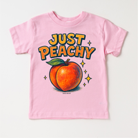 Just Peachy Fruit design on a pink garment.