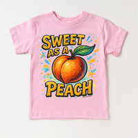 Sweet As A Peach Fruit design on a pink garment.