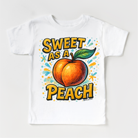 Sweet As A Peach Fruit design on a white garment.