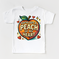 You've Got A Peach Of My Heart Fruit design on a white garment.