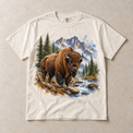Ivory Comfort Colors short-sleeve T-shirt with Bison Mountain graphic, front flat lay