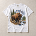 White Comfort Colors short-sleeve T-shirt with Bison Mountain graphic, front flat lay