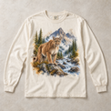 Ivory Comfort Colors long-sleeve T-shirt with Cougar Mountain graphic, front flat lay