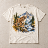 Ivory Comfort Colors short-sleeve T-shirt with Cougar Mountain graphic, front flat lay