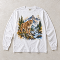 White Comfort Colors long-sleeve T-shirt with Cougar Mountain graphic, front flat lay