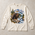 Ivory Comfort Colors long-sleeve T-shirt with Bald Eagle Mountain graphic, front flat lay