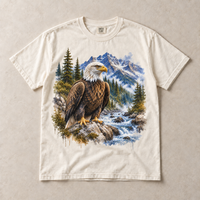 Ivory Comfort Colors short-sleeve T-shirt with Bald Eagle Mountain graphic, front flat lay