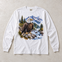 White Comfort Colors long-sleeve T-shirt with Bald Eagle Mountain graphic, front flat lay