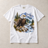 White Comfort Colors short-sleeve T-shirt with Bald Eagle Mountain graphic, front flat lay