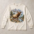 Ivory Comfort Colors long-sleeve T-shirt with Elk Mountain graphic, front flat lay