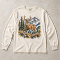 Ivory Comfort Colors long-sleeve T-shirt with Deer Mountain graphic, front flat lay
