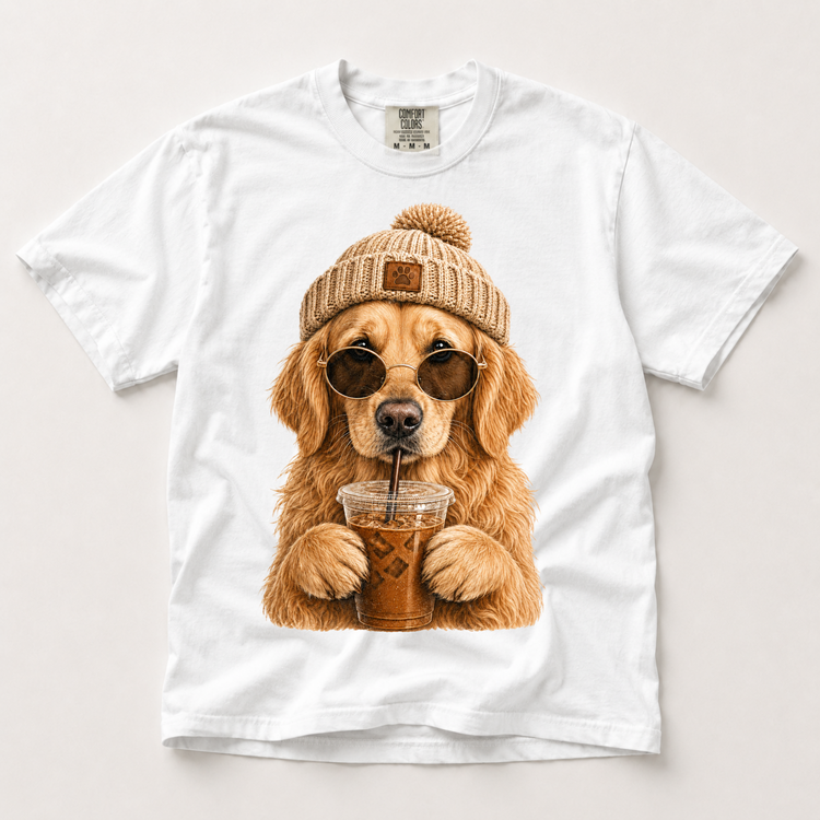 Golden Retriever Iced Coffee Shirt, Funny Dog Mom Tee, Comfort Colors