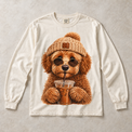 Ivory Comfort Colors long-sleeve T-shirt with Doodle Iced Coffee graphic, front flat lay