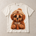 Ivory Comfort Colors short-sleeve T-shirt with Doodle Iced Coffee graphic, front flat lay