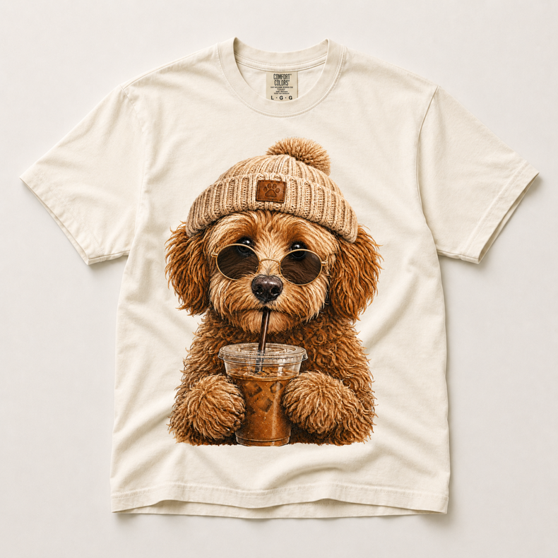 Doodle Iced Coffee Shirt, Funny Doodle Dog Mom Tee, Comfort Colors