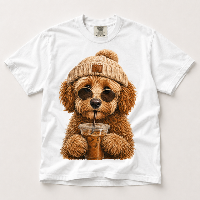 Doodle Iced Coffee Shirt, Funny Doodle Dog Mom Tee, Comfort Colors