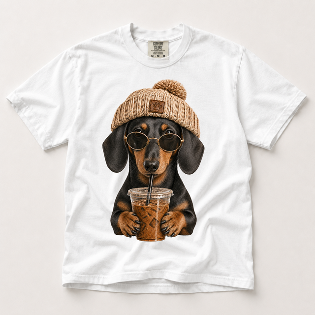Dachshund Iced Coffee Shirt, Funny Wiener Dog Mom Tee Comfort Colors