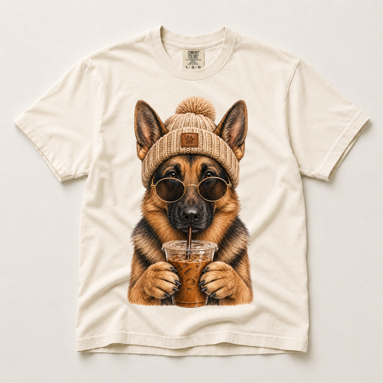 German Shepherd Iced Coffee Shirt, Funny Dog Mom Tee, Comfort Colors