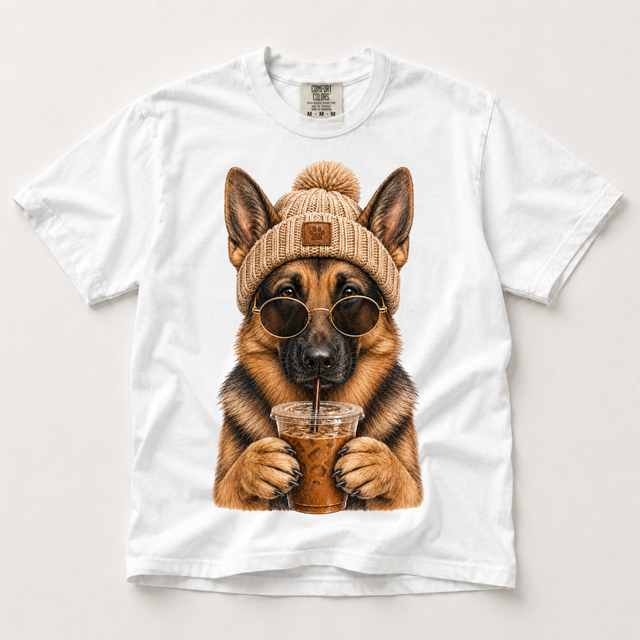 German Shepherd Iced Coffee Shirt, Funny Dog Mom Tee, Comfort Colors