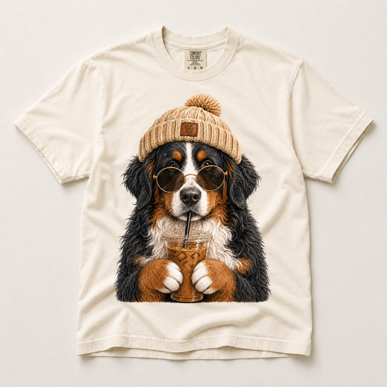 Bernese Mountain Dog Iced Coffee Shirt, Funny Dog Mom Tee, Berner Lover Gift