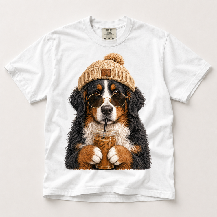 Bernese Mountain Dog Iced Coffee Shirt, Funny Dog Mom Tee, Berner Lover Gift