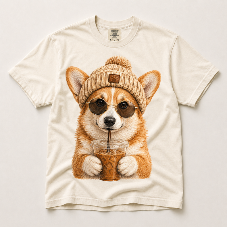 Corgi Iced Coffee Shirt, Funny Corgi Dog Mom Tee, Coffee Lover Gift