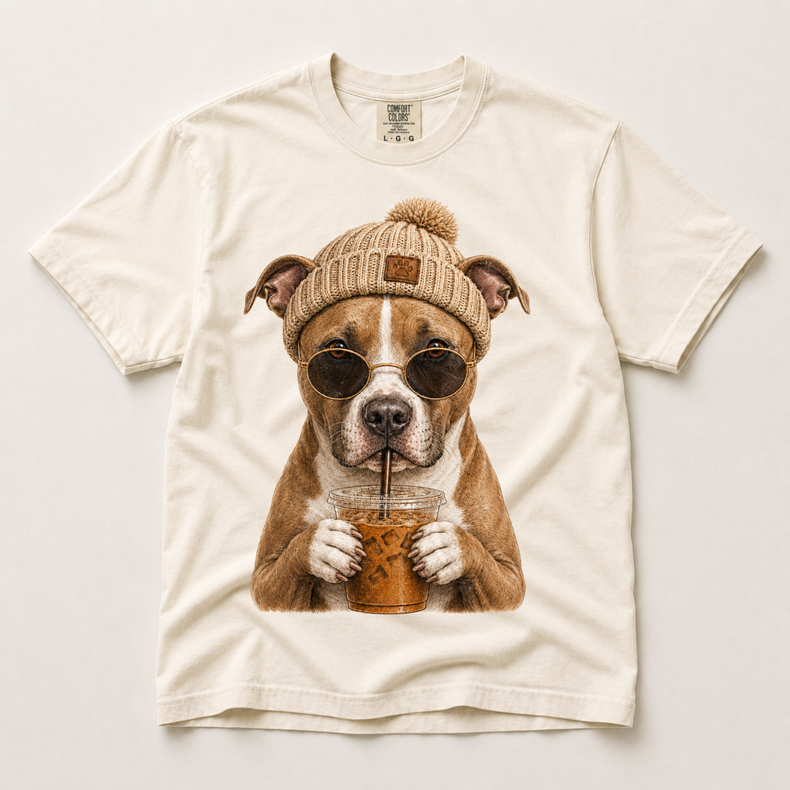 Pit Bull Iced Coffee Shirt, Funny Pittie Dog Mom Tee, Pitbull Lover Gift, Comfort Colors