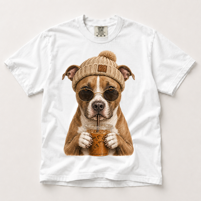 Pit Bull Iced Coffee Shirt, Funny Pittie Dog Mom Tee, Pitbull Lover Gift, Comfort Colors
