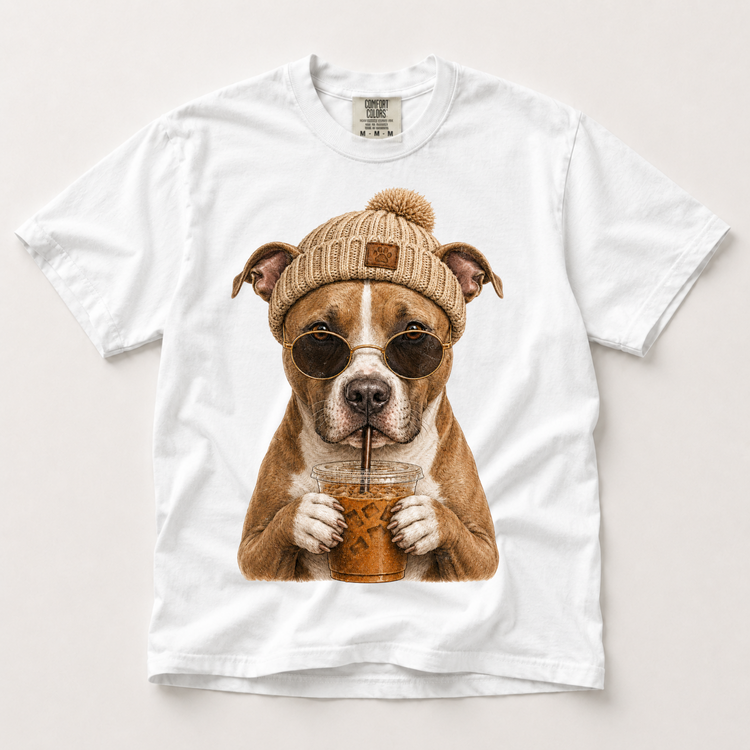 Pit Bull Iced Coffee Shirt, Funny Pittie Dog Mom Tee, Pitbull Lover Gift, Comfort Colors
