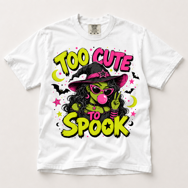 Too Cute to Spook Shirt, Trendy Witch Halloween Graphic Comfort Colors Tee