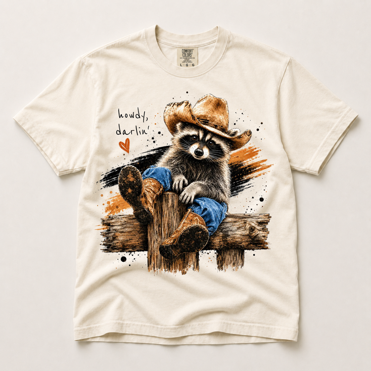 Howdy Darlin Raccoon Shirt, Cute Western Animal Tee, Cowboy Comfort Colors T-Shirt