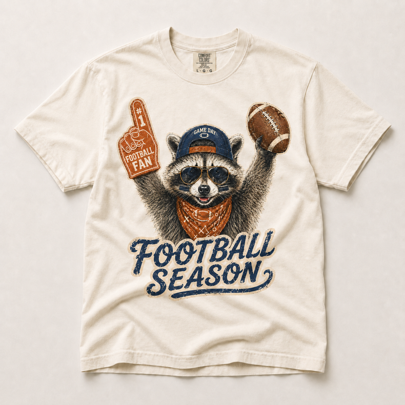 Football Season Raccoon Shirt in ivory