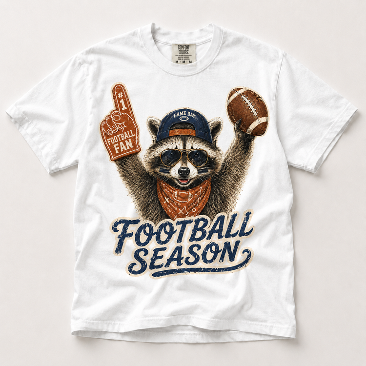Football Season Raccoon Shirt in white