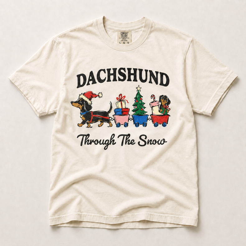 Dachshund Through the Snow Christmas shirt in ivory