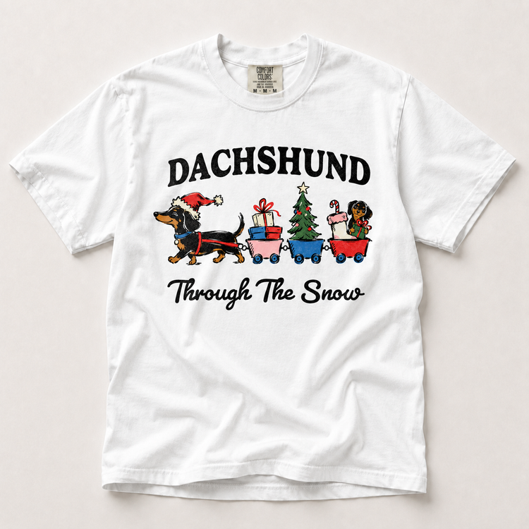 Dachshund Through the Snow Christmas shirt in white