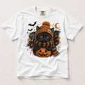 Cozy black cat pumpkin Halloween shirt in white