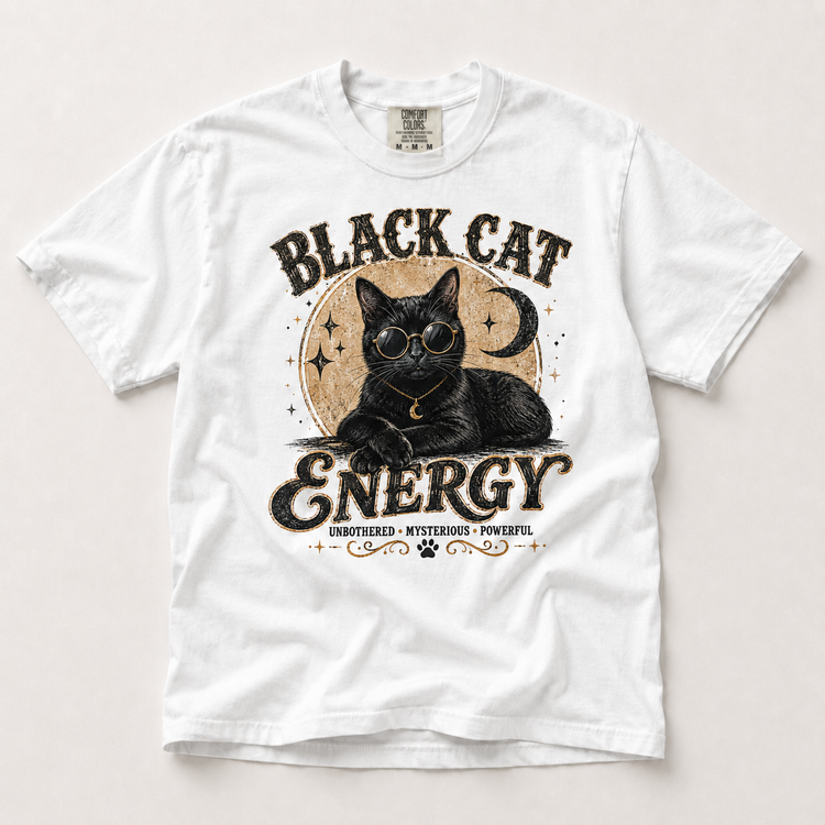 Black Cat Energy Halloween shirt in white
