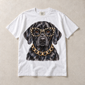 White Comfort Colors short-sleeve T-shirt with Black Labrador Leopard Glasses graphic, front flat lay