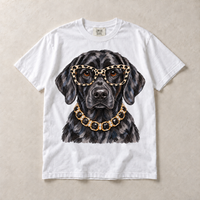 White Comfort Colors short-sleeve T-shirt with Black Labrador Leopard Glasses graphic, front flat lay