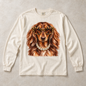 Ivory Comfort Colors long-sleeve T-shirt with Dachshund Leopard Glasses graphic, front flat lay