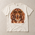 Ivory Comfort Colors short-sleeve T-shirt with Dachshund Leopard Glasses graphic, front flat lay
