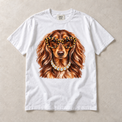 White Comfort Colors short-sleeve T-shirt with Dachshund Leopard Glasses graphic, front flat lay