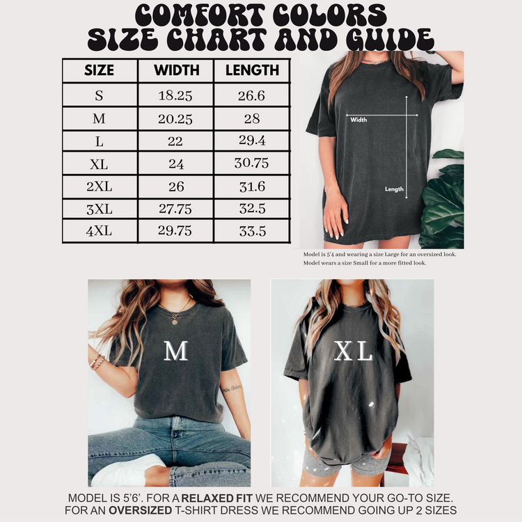 Comfort Colors adult tee size guide Small through 3XL