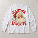 White Comfort Colors long-sleeve T-shirt with Santa's Favorite Vintage Christmas graphic, front flat lay
