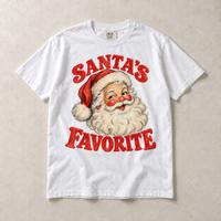 White Comfort Colors short-sleeve T-shirt with Santa's Favorite Vintage Christmas graphic, front flat lay